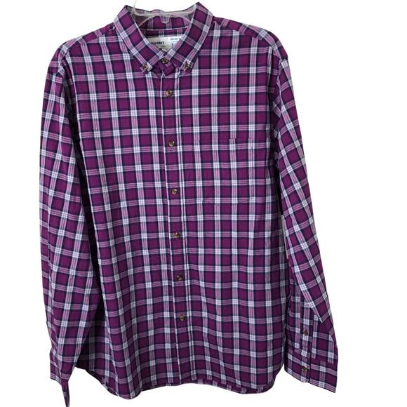 Old Navy NWT Men's Everyday Regular Fit Built-In Flex Purple Plaid Shirt Size L - Picture 1 of 10
